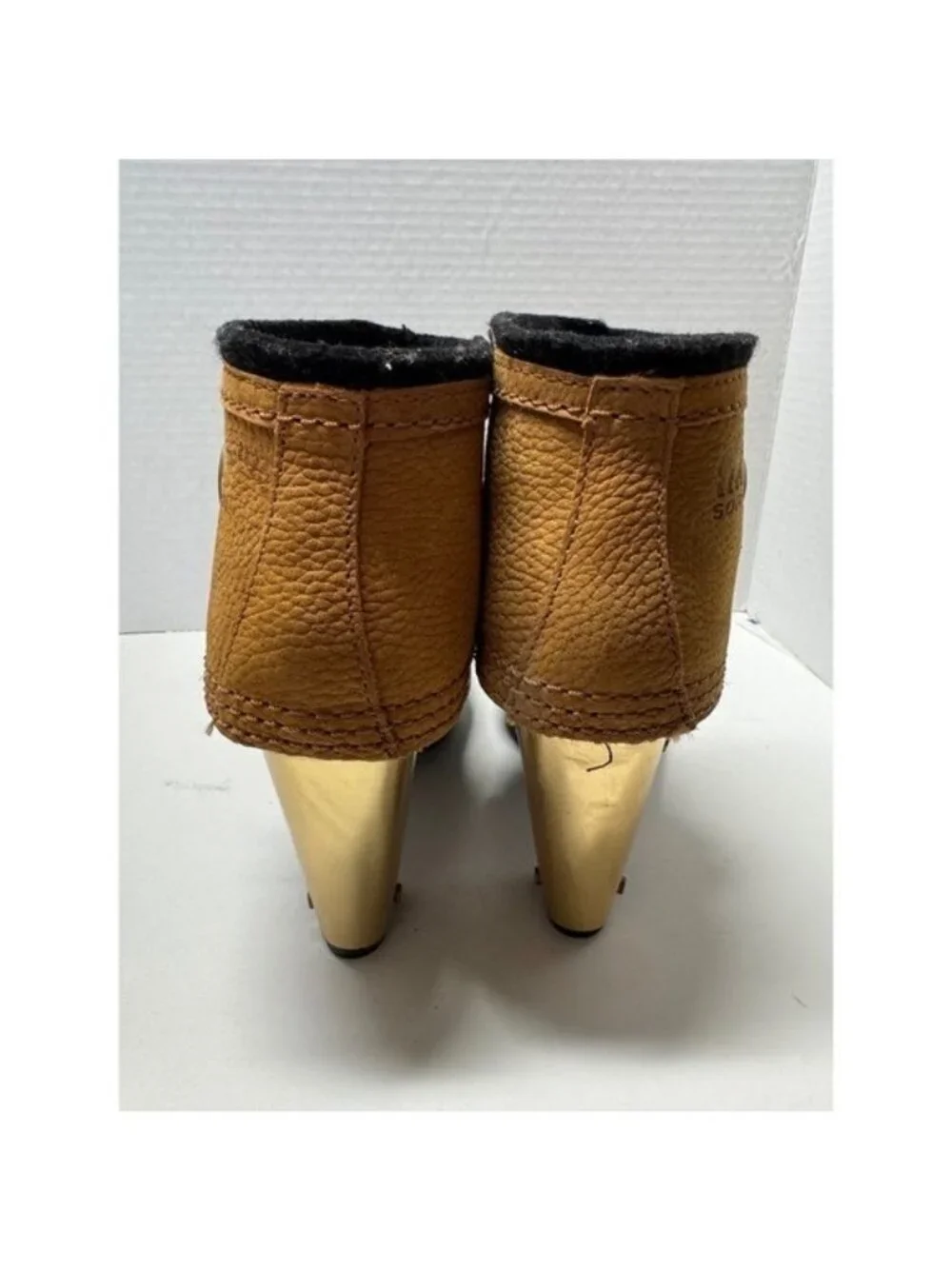Sorel Medina III Rain Boots Black Tan Gold Heel Ankle Booties Womens 6.5 - Picture 3 of 9